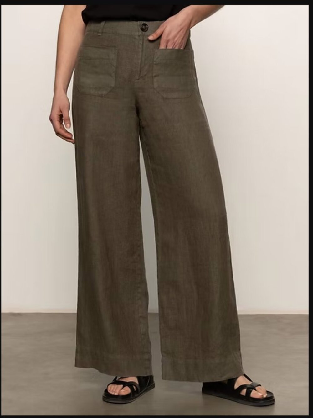 Sanctuary Linen Green Wide Leg Front Pocket Marine Pants